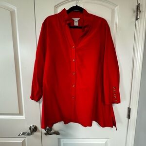 Multiples Vibrant Red Button-Down Top/Lightweight Jacket 1X